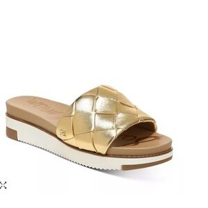 Sam Edelman Women's Adaley Slip On Gold Woven Sandals, 1” White Platform, Size 9